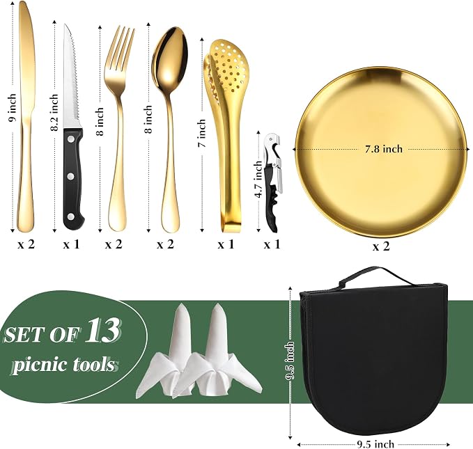 Camping Silverware Set-13set-Gold