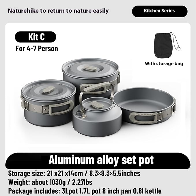 Kit C(3L pot+1.7L pan+8inch pan+0.8L kettle)
