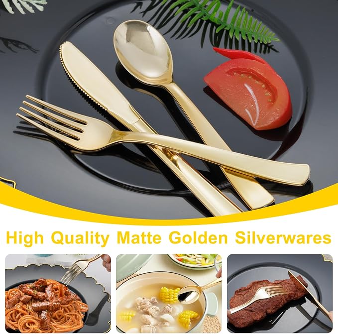 360pcs Gold Plastic Silverware