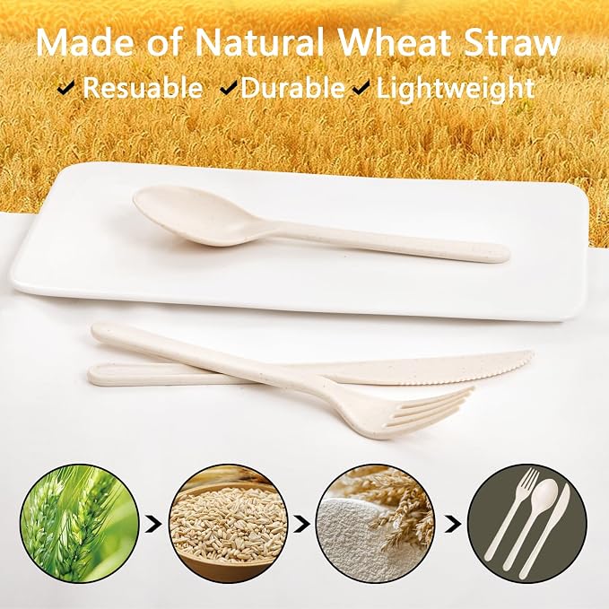 180pcs Beige Wheat Straw Plastic Silverware