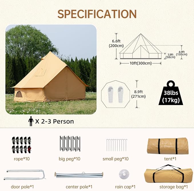 10ft*10ft*6.6ft (2-3 person)(Ginger)