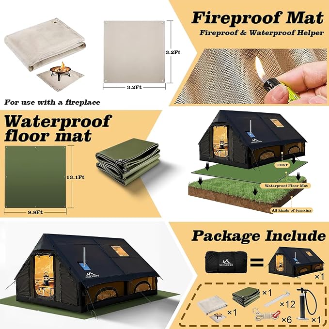 Black - with Waterproof Pad & Fireproof Mat