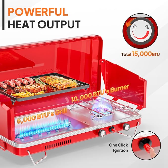 2 Burner (Igniter+Griddle)-Red