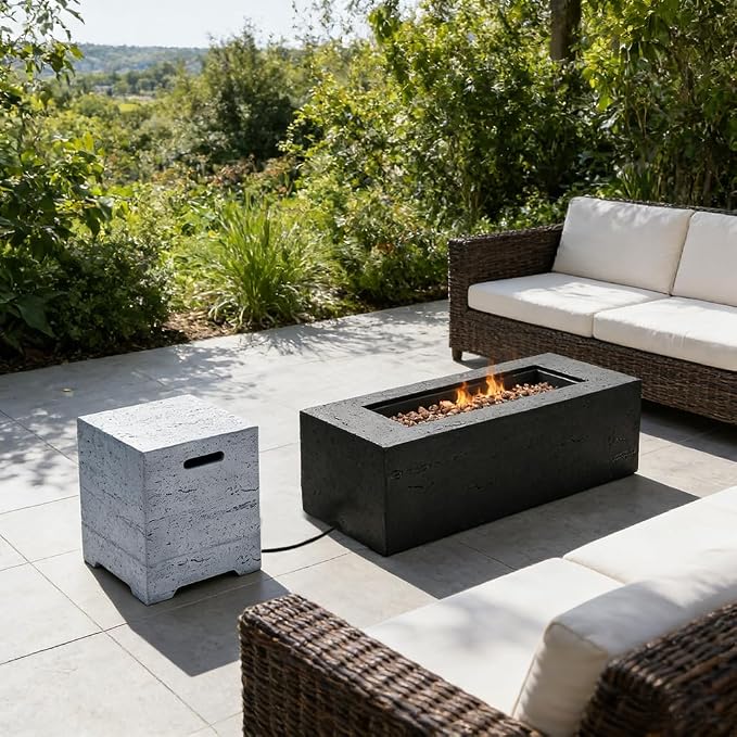 Black Fire Pit + Gray Table