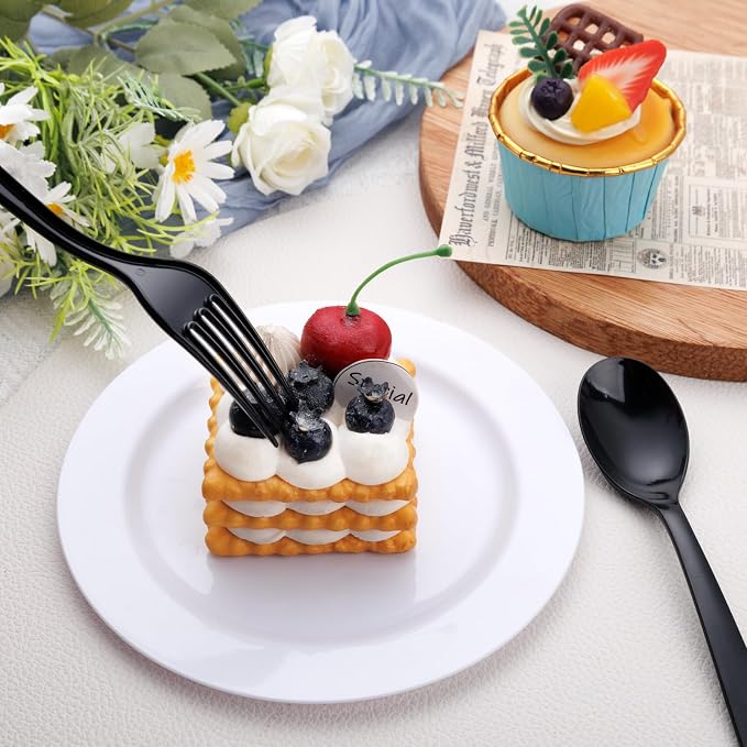 360pcs Black Plastic Silverware