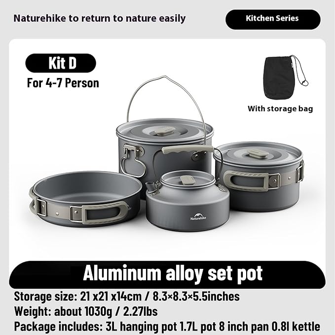 Kit D(3L hanging pot+1.7L pot+8inch pan+0.8L kettle)