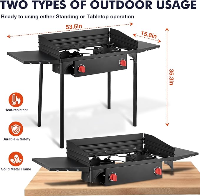 2 Burner & Side Shelves & Windshield