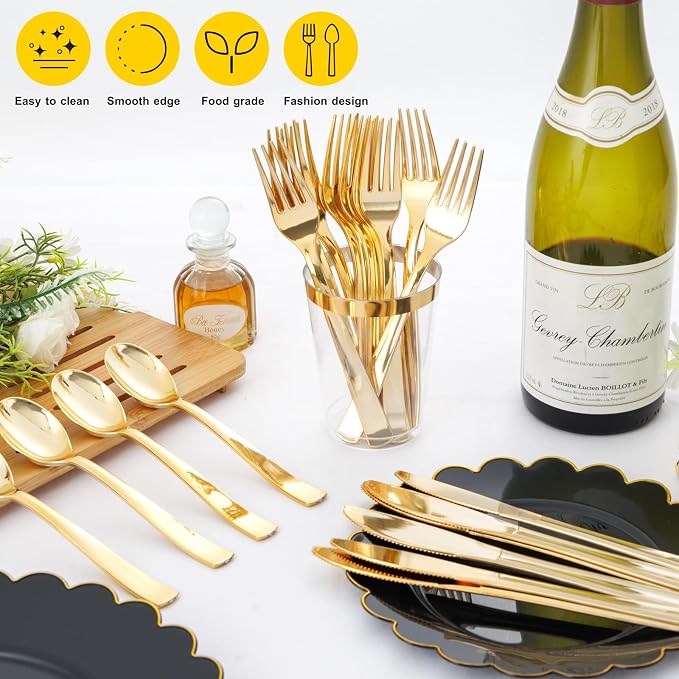 360pcs Gold Plastic Silverware