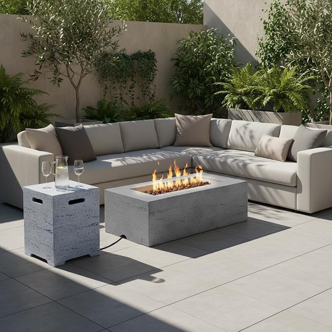 Grey Fire Pit + Gray Table
