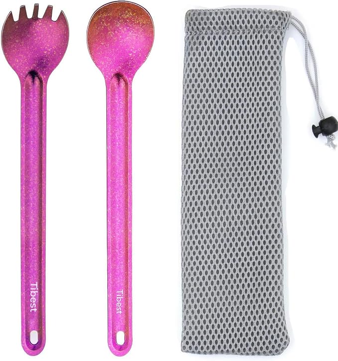 Titanium Long Spork and Spoon,Purple