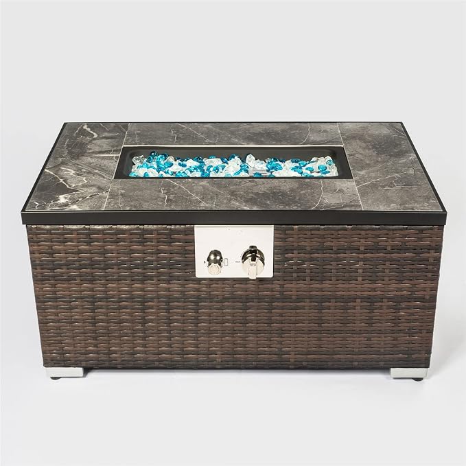 32x20in Brown Rectangle Fire Table+tank Cover