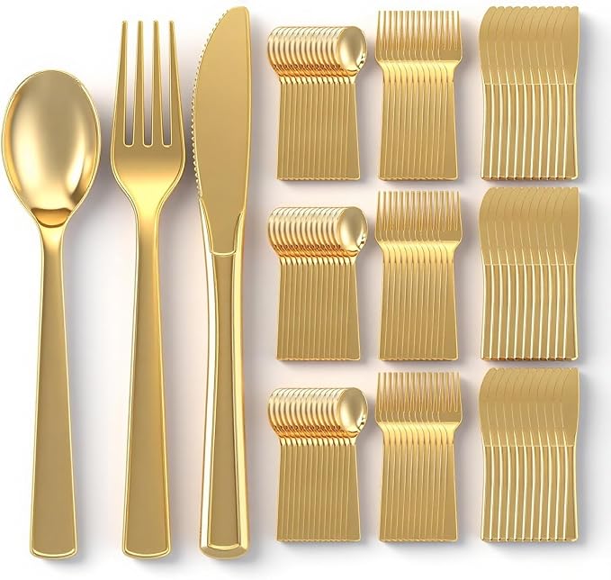 360pcs Gold Plastic Silverware