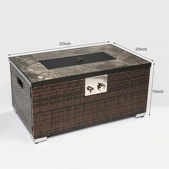 32x20in Brown Rectangle Fire Table