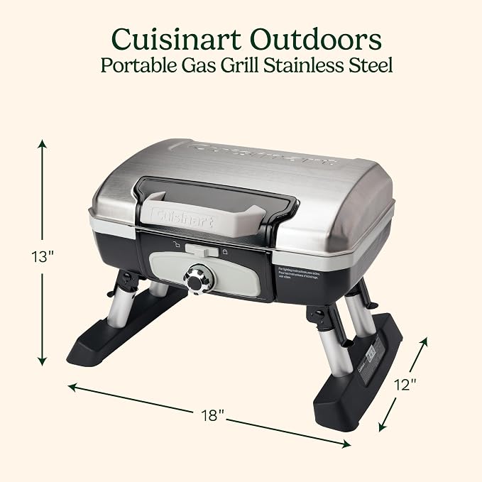 Petit Gourmet Tabletop Gas Grill, Stainless Steel