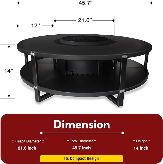 Smokeless Fire Pit + Surround Table + Wood Storage + 6 Chairs