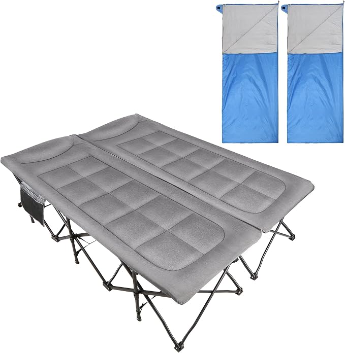 Cot With 2 Pcs Blue Ultra Light Sleeping Bags