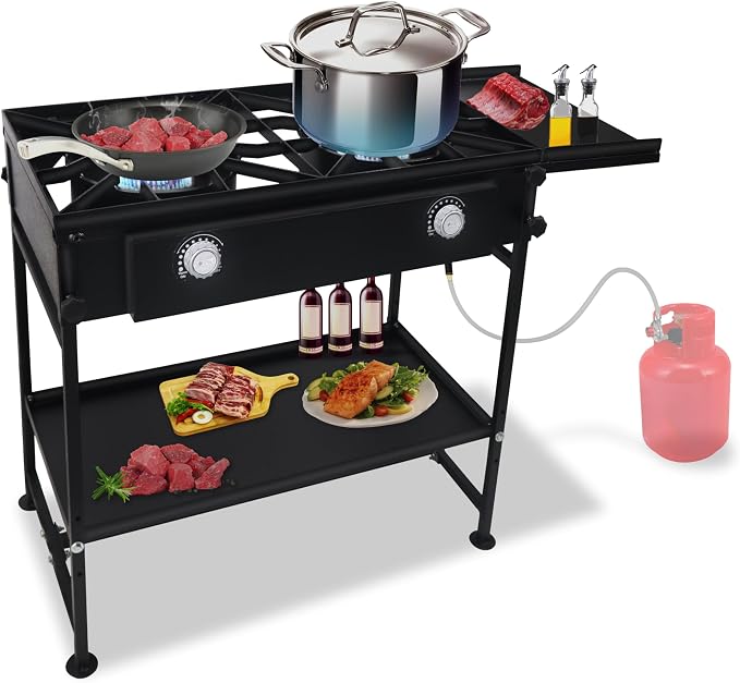 Two Burner Stove + Side Shelf + Bottom Shelf