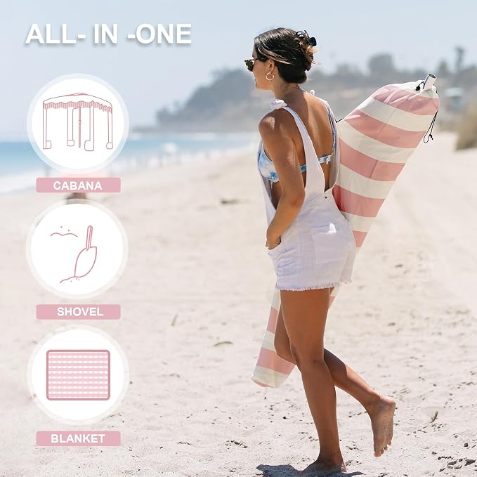 Rose Pink Stripes with Beach Blanket