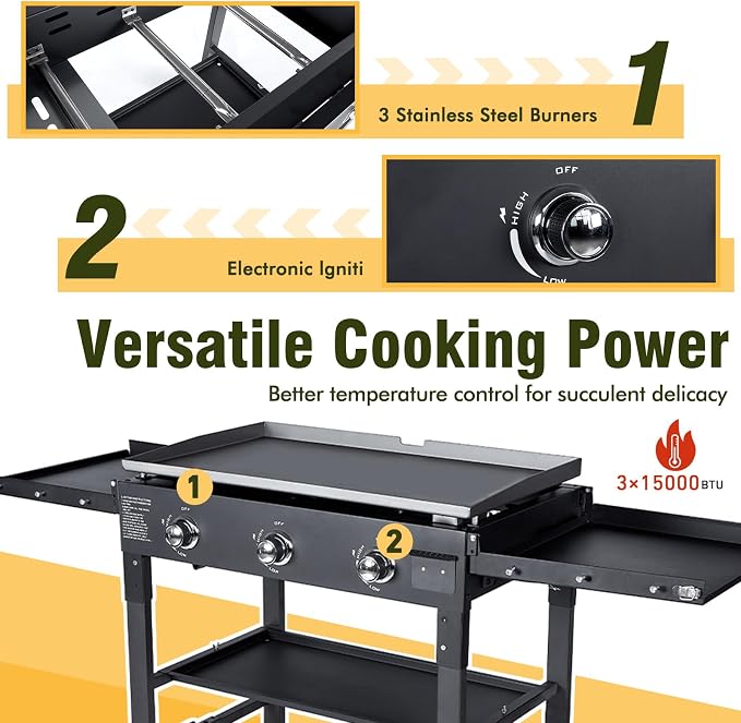 3 Burner Foldable Flat Top Grill