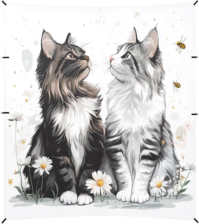 Black & White Cats with Daisies