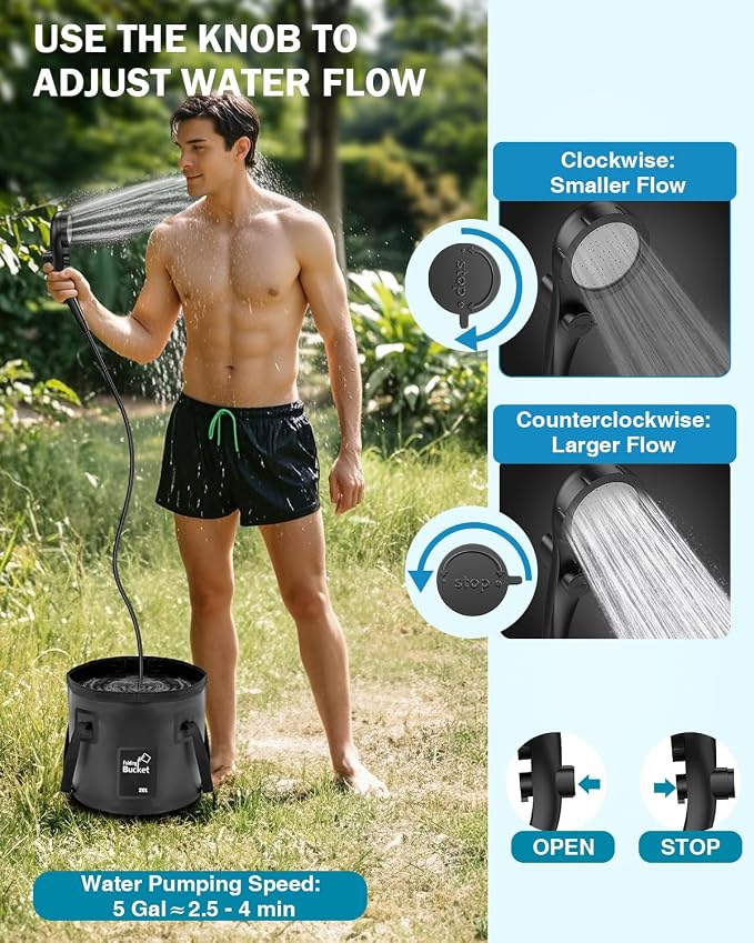 Portable Shower With Collapsible Bucket