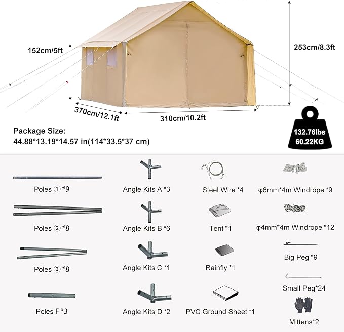 12.1ft*10.2ft*8.3ft (6-8 person)(Beige)