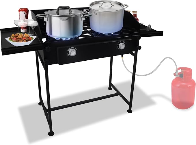 Two Burner Stove + Dual Side Shelf + Wind Guard