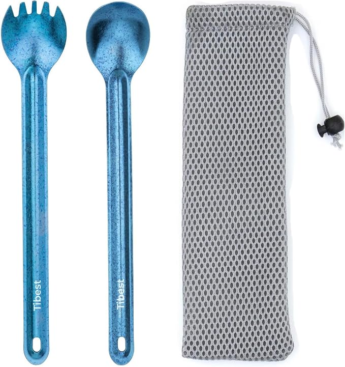 Titanium Long Spork and Spoon,Blue