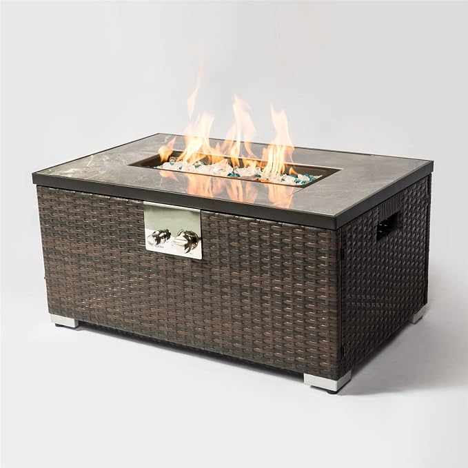 32x20in Brown Rectangle Fire Table