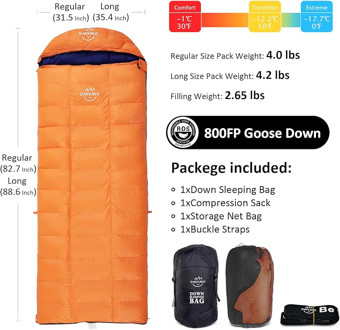 Orange/0℉/Left Zipper/Goose Down