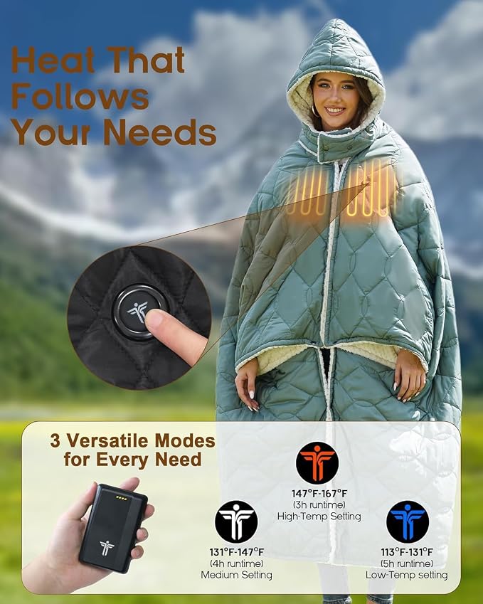 Heated Blanket With Detachable Hood (Green)