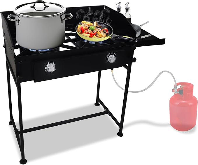 Two Burner Stove + Side Shelf + Wind Guard