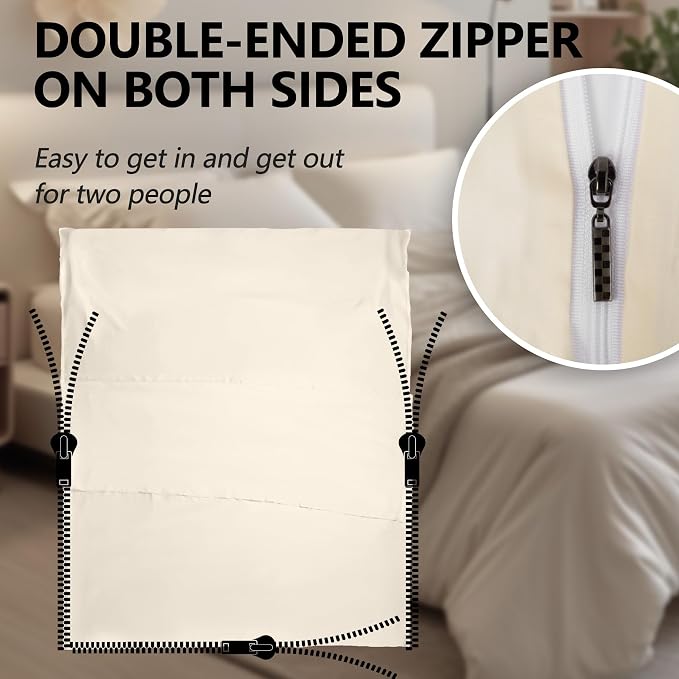 Double (Fits 2 People) - White with Zipper