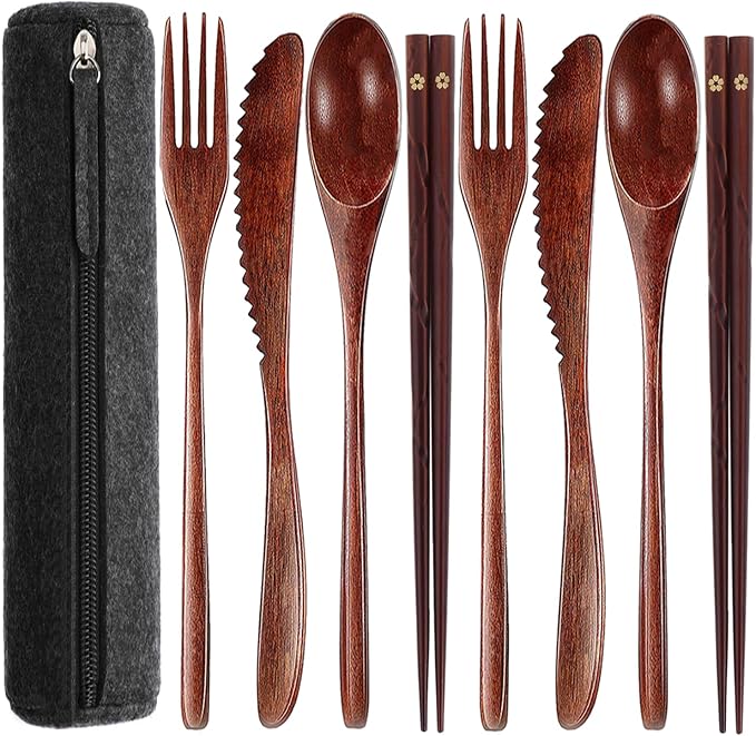 2 Sets of Knives, Spoons, Chopsticks and Forks with Case