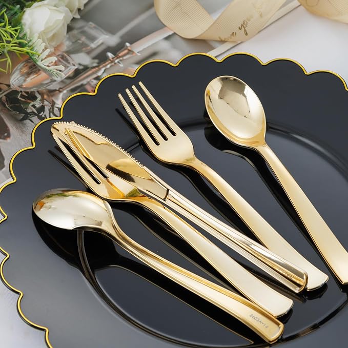 360pcs Gold Plastic Silverware
