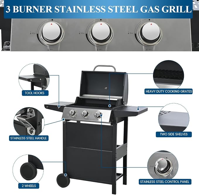 Black;3 Burner