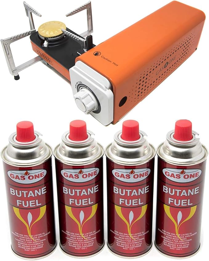 Stove(Orange) + 4 Butane Fuel