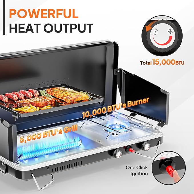 2 Burner (Igniter+Griddle)-Black