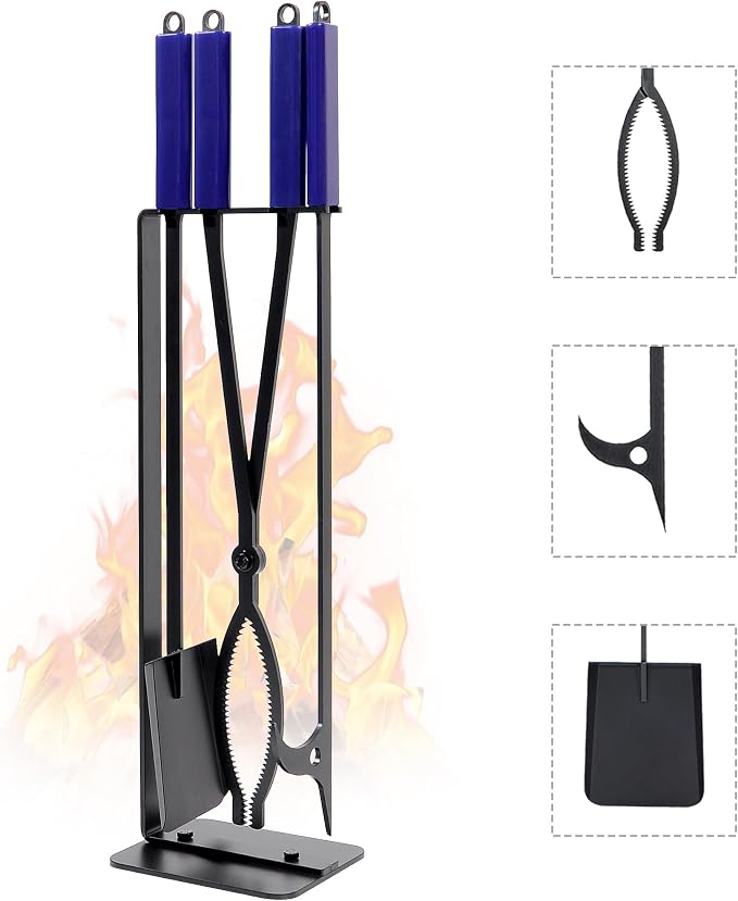 28in fire tongs poker set with stand