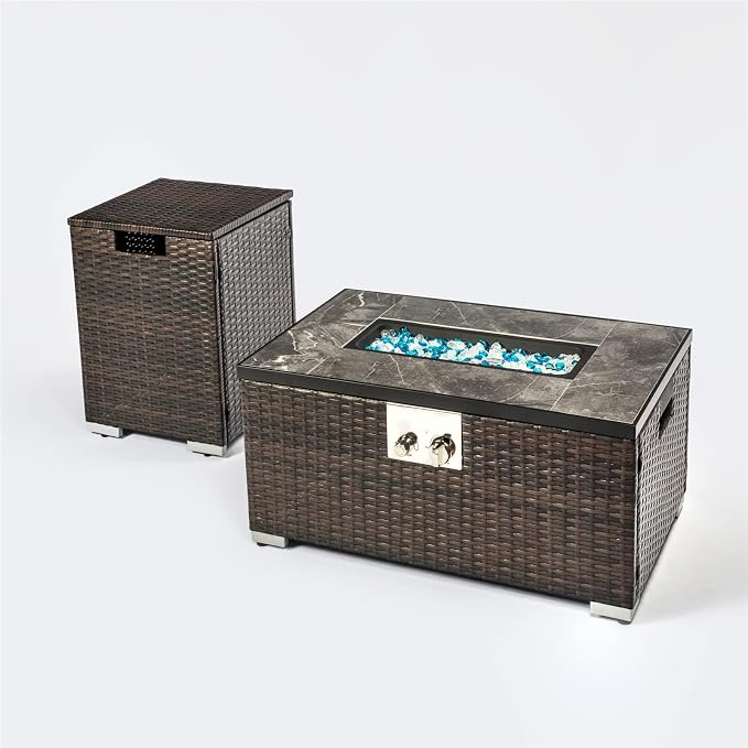 32x20in Brown Rectangle Fire Table+tank Cover