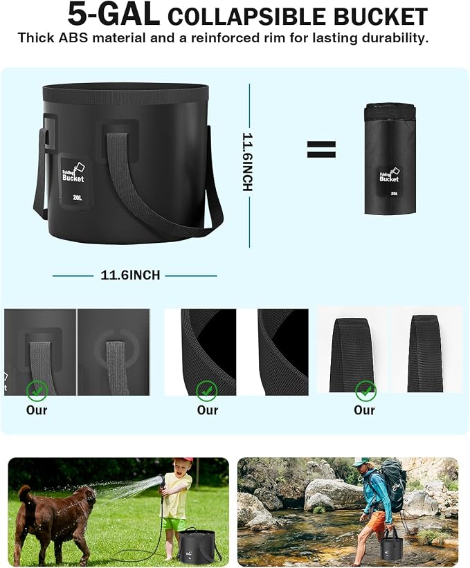 Portable Shower With Collapsible Bucket