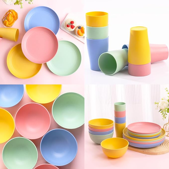 Pinnk, yellow, light green, blue