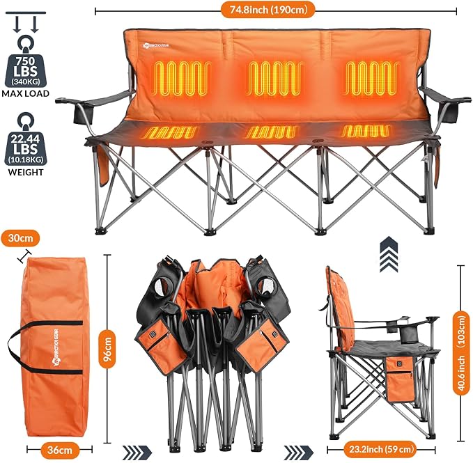 3-person Heated Chair Orange