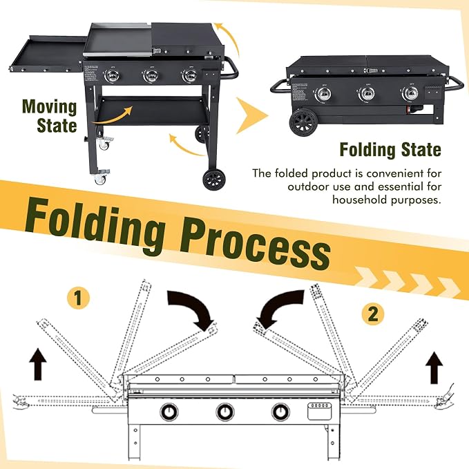 3 Burner Foldable Flat Top Grill