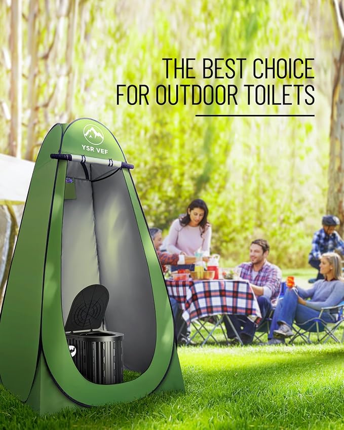 Black Toilet and Green Tent