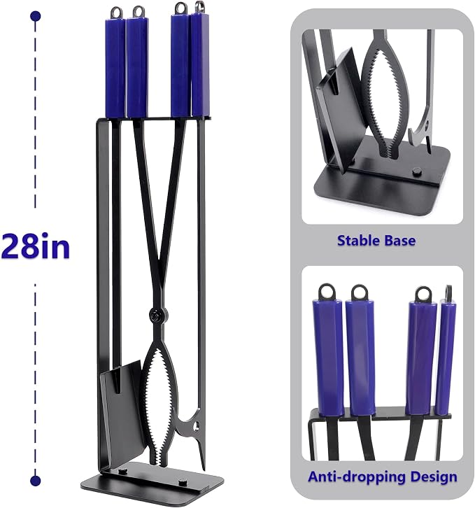 28in fire tongs poker set with stand