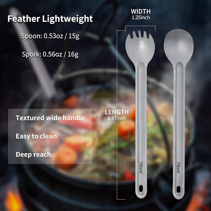 Titanium Long Spork and Spoon,Blue
