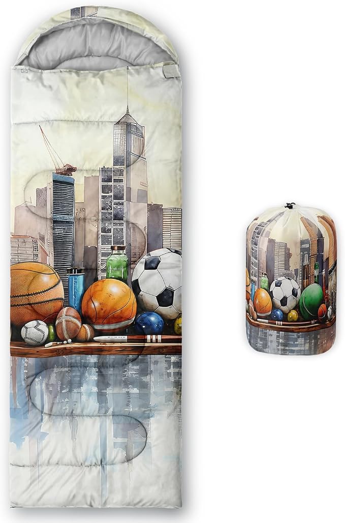 Cartoon Sports Ball City Skyline