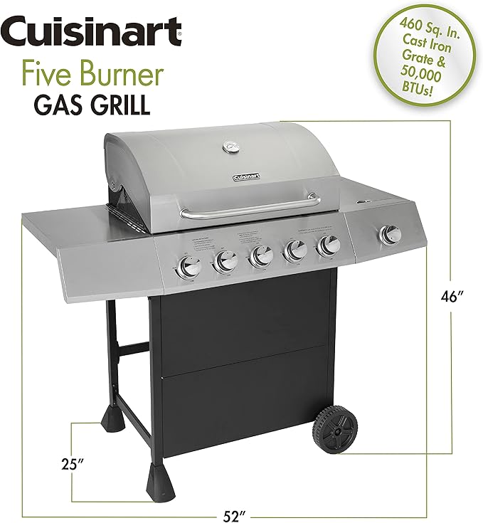 Five Burner Full-Size Gas Grill with Twist-to-Start Ignition