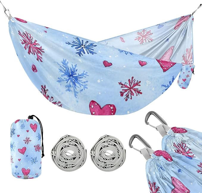 Watercolor Hearts Snowflakes Blue